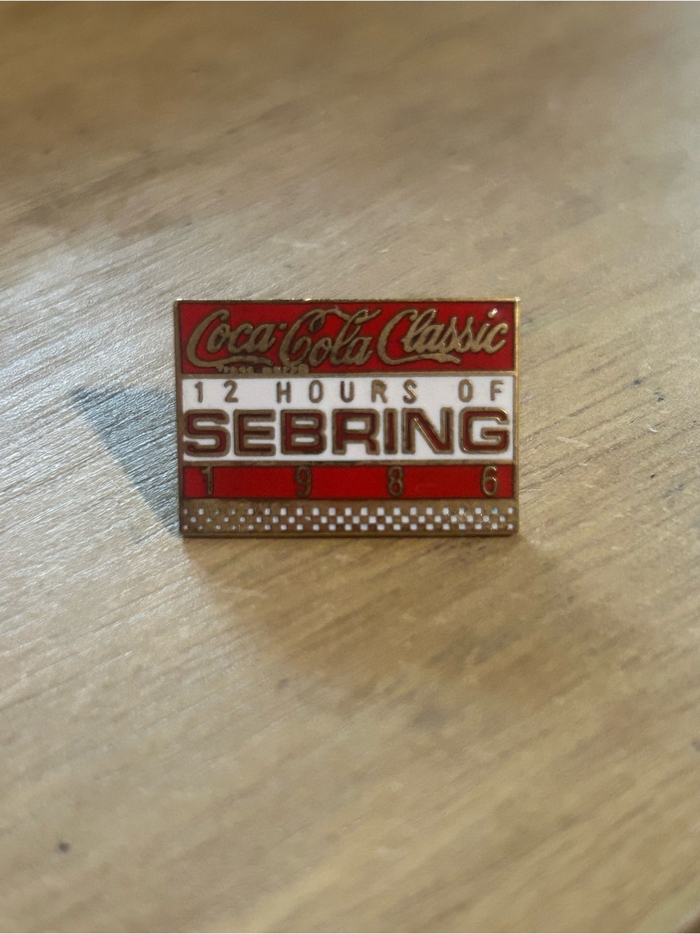 1986 Coca-Cola Classic Red & White Sebring 12 Hours Enamel Pin